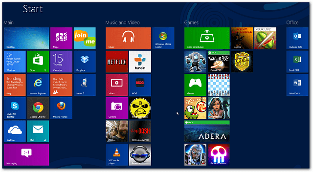 Pridėkite „Windows 8“ pradžios ekrano programų eilutes
