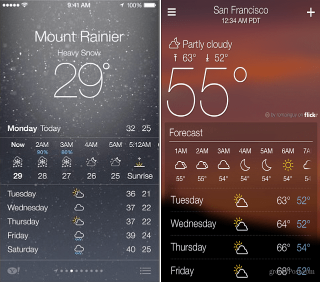 „Yahoo“ ir „iOS 7 Weather Weather Apps“