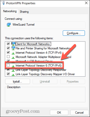 Windows 11 panaikinkite ipv6 žymėjimą