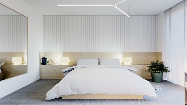 minimalistinė miegamojo apdaila