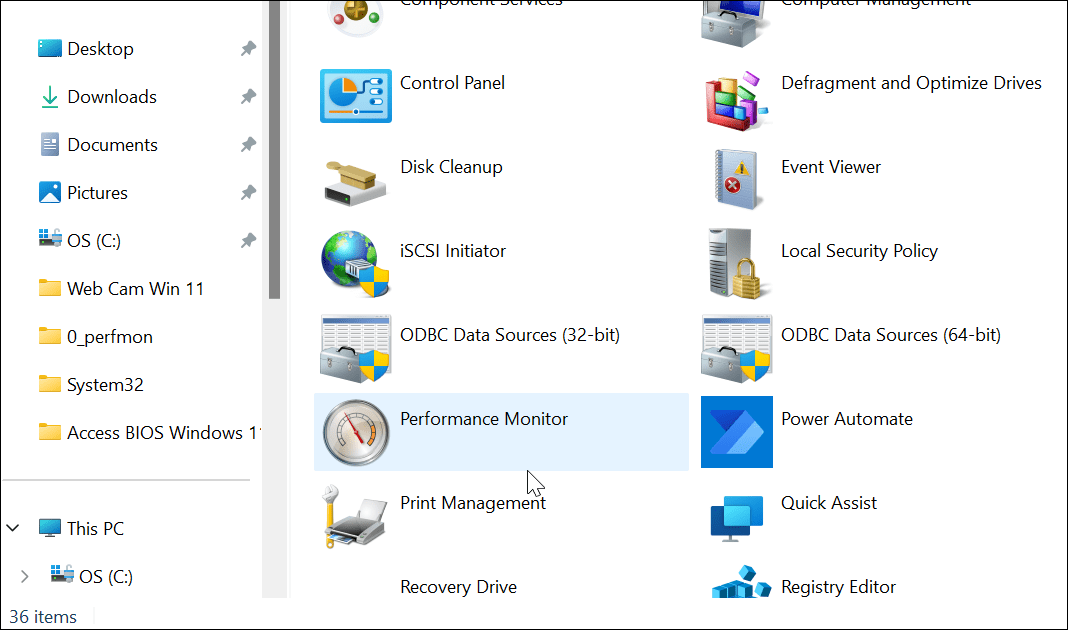 „Windows 11“ našumo monitorius