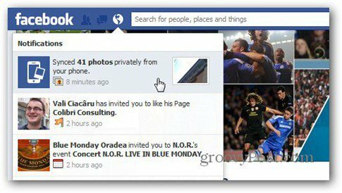 „Facebook“ nuotraukų sinchronizavimo pranešimas