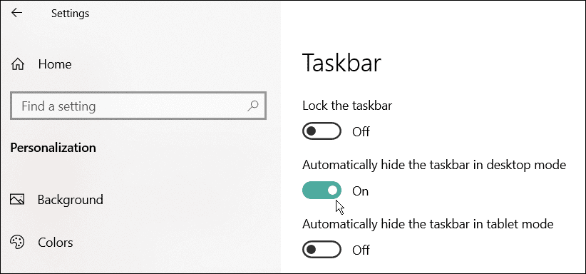 automatiškai paslėpti taisyti Windows užduočių juostą, rodomą viso ekrano režimu