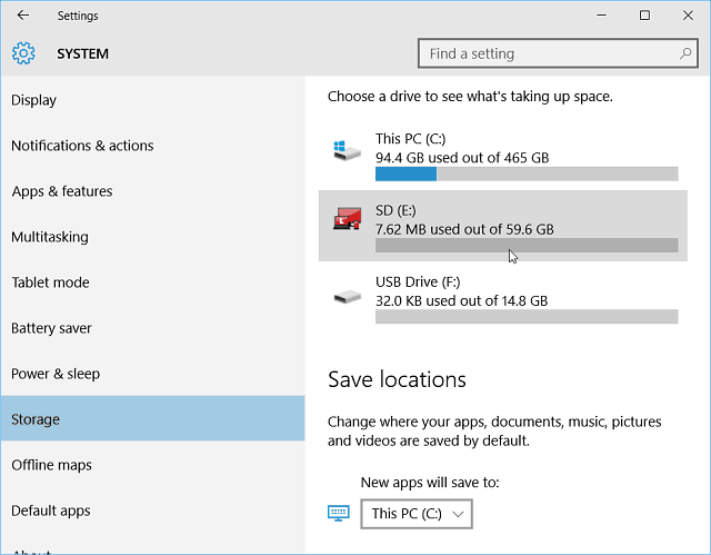 Nustatymų saugykla „Windows 10“