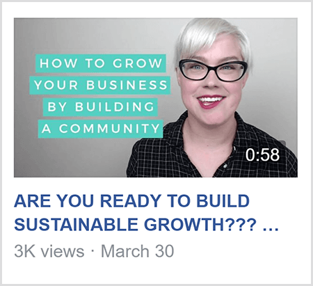 Norėdami mokyti „Facebook“ grupėje, Caitlin Bacher dalijasi panašiu į šį vaizdo įrašą su tekstu „Kaip augti“ Jūsų verslas Kuriant bendruomenę ir Caitlin įvaizdį nuo pečių į viršų fotoaparatas.