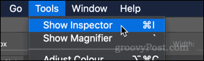 Rodyti inspektoriaus parinktį „macOS“ peržiūros programoje