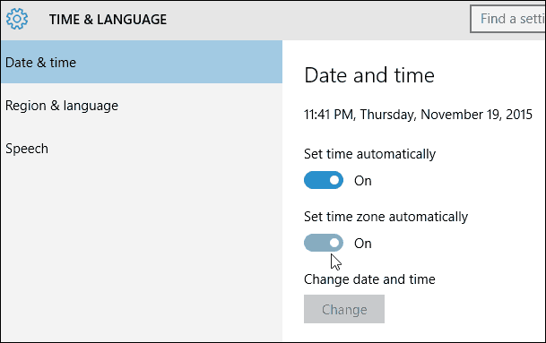 Automatiškai nustatykite laiko juostą „Windows 10“