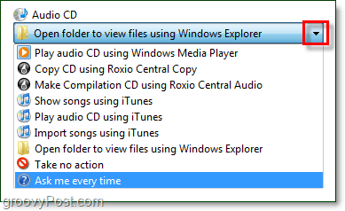 pasakykite „Windows 7“, ką daryti su laikmena, kai ji įkraunama į kompiuterį