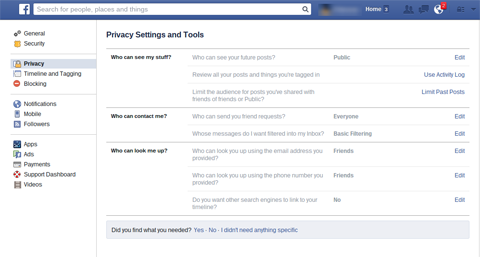 facebook privatumo skirtukas