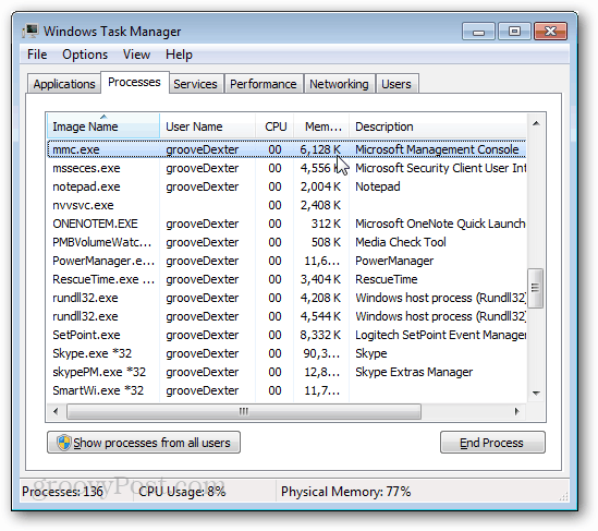 „Windows“ užduočių tvarkytuvė mmc.exe
