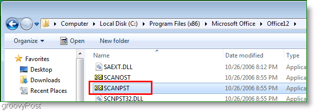 Ekrano vaizdas - „Outlook 2007 ScanPST“