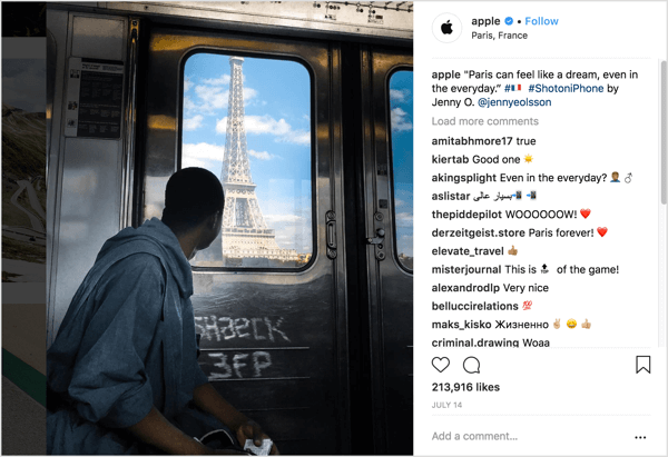 „Apple“ „Instagram“ paskyroje yra gerbėjų nuotraukos, kurias vartotojai pateikia naudodami žymą su #shotbyiphone.