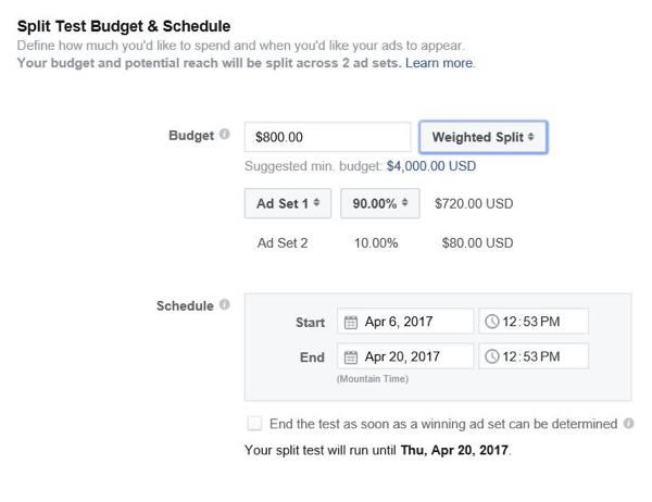 „Facebook“ leidžia jums kontroliuoti, kiek biudžeto skirti kiekvienam skelbimų rinkiniui.