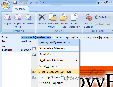 Pridėti prie kontaktų „Outlook 2007“