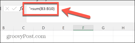 „Excel“ apostrofas formulės pradžioje