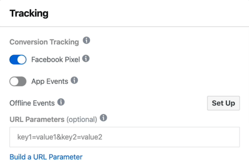 „Facebook Pixel“ parinktis pasirinkta skelbimų lygiu „Facebook“ skelbimų tvarkyklėje