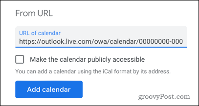 „Outlook“ kalendoriaus pridėjimas prie „Google“ kalendoriaus pagal URL
