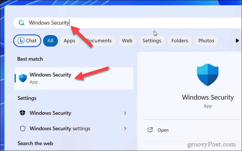 Atidarykite „Windows Security“.