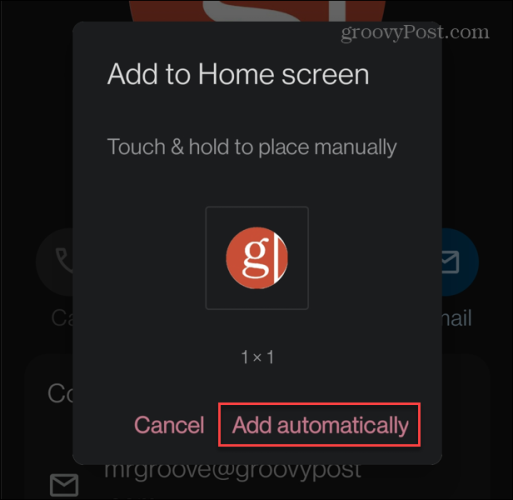 automatiškai pridėkite kontaktą „Android“ pagrindiniame ekrane