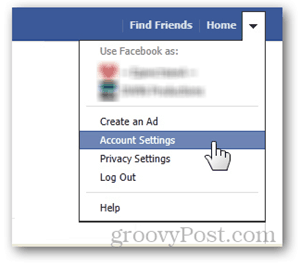 „Facebook“ pagrindinio puslapio mygtukas paskyros nustatymai nuostatos vartotojo vardo URL