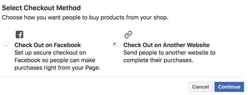 „Facebook“ leidžia jums pasirinkti, ar norite, kad vartotojai patikrintų „Facebook“, ar išsiųstų juos į jūsų svetainę.