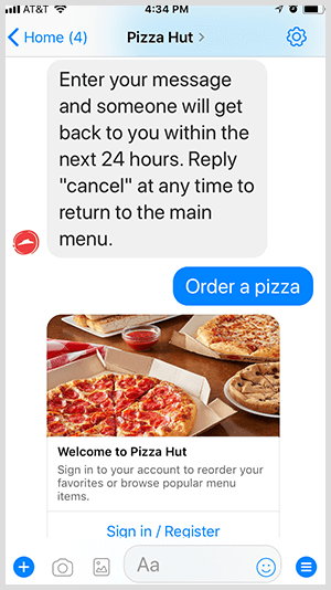 „Pizza Hut“ automatizuoja picos užsakymą per „Messenger“ robotą.