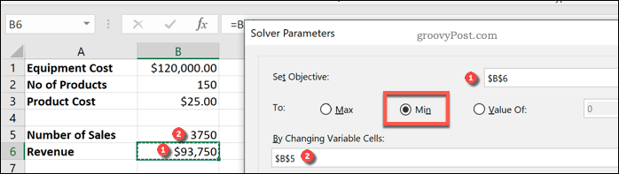 „Excel Solver“ kintamųjų nustatymas