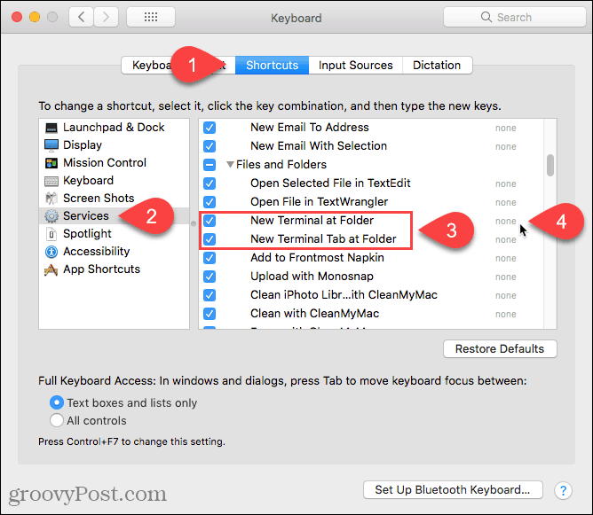 Spustelėkite Nėra, jei norite pridėti nuorodą į naują terminą „Folder“ tarnyboje „Mac“