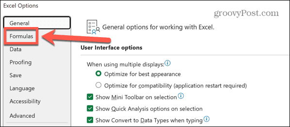 „Excel“ formulių nustatymai