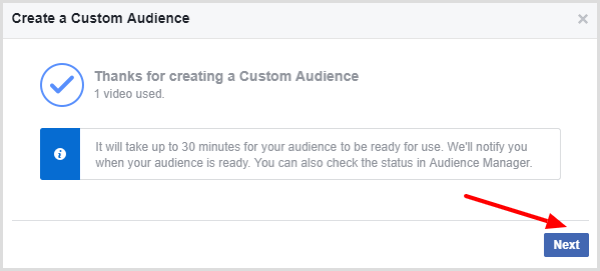 „Facebook“ pateikia pranešimą, patvirtinantį, kad jūsų vaizdo įrašo auditorija padaryta.