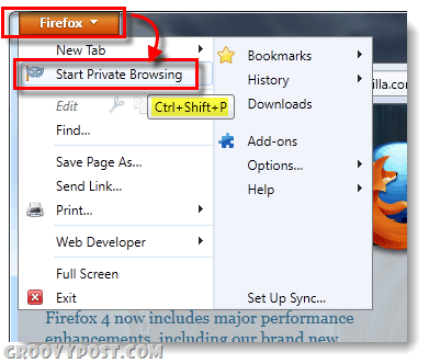 pradėkite asmeninį naršymą „Firefox 4“