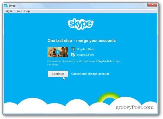 „Skype“ sujungti su „Microsoft“ sąskaita