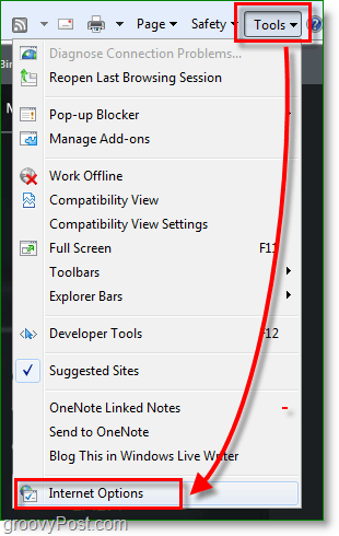 „Internet Explorer 8“ - pasirinkite įrankius> <noscript> <img style =
