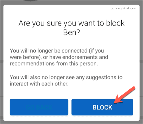 Vartotojo blokavimas „LinkedIn“