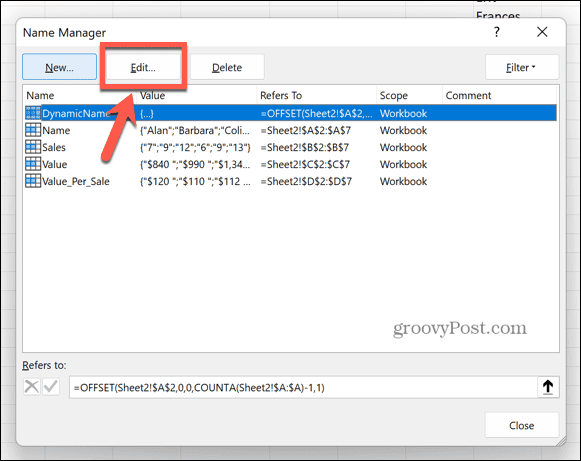 excel redaguoti pavadinimą