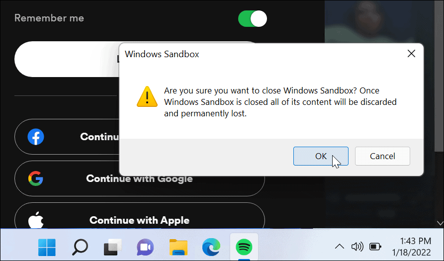Patikrinkite „Windows Sandbox“ išjungimą