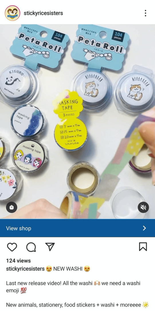Instagram vaizdo įrašo, kuriame pristatoma produktų linija, pavyzdys