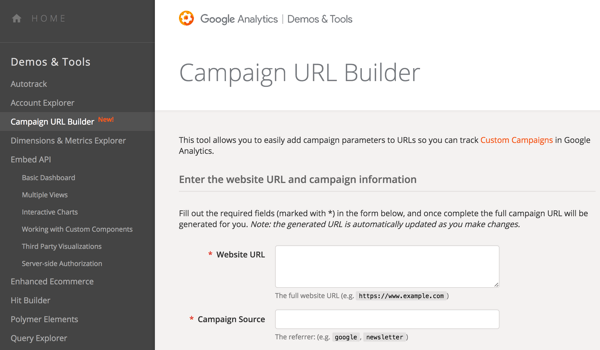 Norėdami pridėti parametrų prie savo URL naudokite „Google URL Builder“, kad galėtumėte stebėti savo kampanijas.