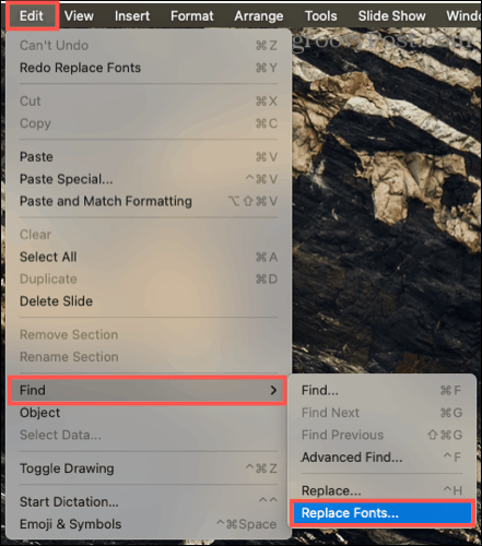 Redaguoti, rasti, pakeisti šriftus „PowerPoint“ sistemoje „Mac“