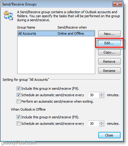 „Outlook 2010“ ekrano kopija – redaguoti paskyras