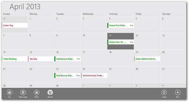 Kalendoriaus programa „Windows RT“