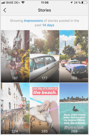 Peržiūrėkite „Instagram“ istorijų parodymų duomenis „Instagram Analytics“.