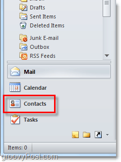 Prisijunkite prie kontaktų sąrašo „Outlook 2010“