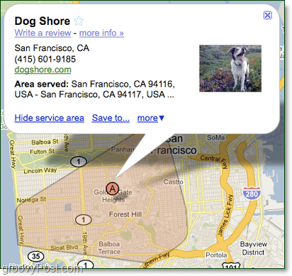 nubraižykite „Google Maps“ paslaugų sritį savo verslui