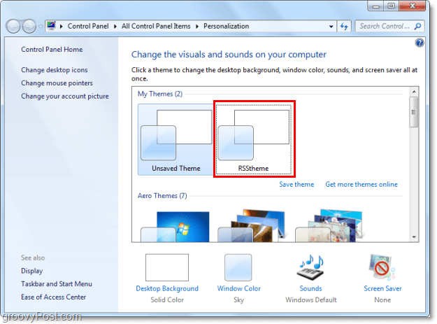 pasirinkti naują rss temą „Windows 7“
