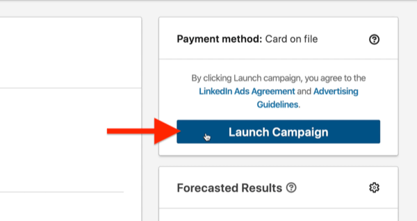 „linkedin“ skelbimo kampanijos pavyzdys paryškino pradžios kampanijos mygtuką