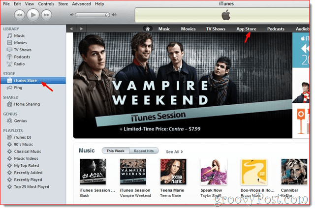 „iTunes“ - norėdami sukurti abonementą, spustelėkite „iTunes Store“