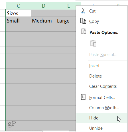 Slėpti „Windows“ stulpelio nuorodą „Excel“
