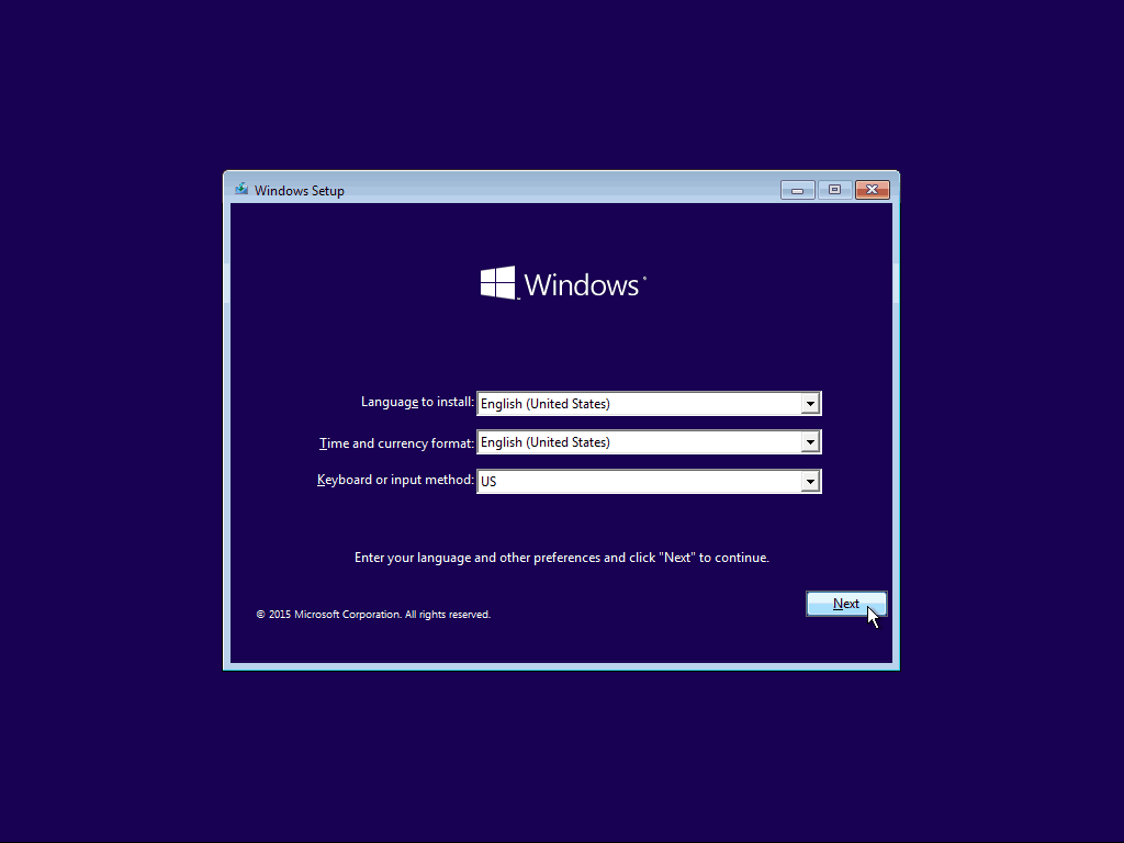 01 Kalbos sąranka „Windows 10“ švarus diegimas