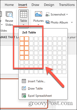 Powerpoint pasirinkite lentelės dydį